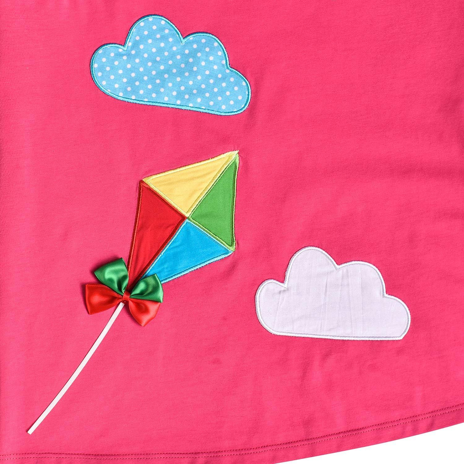 imageSunny Fashion Girls Casual Dress Cotton Long Sleeve Kite Cloud EmbroideredPink Stripes