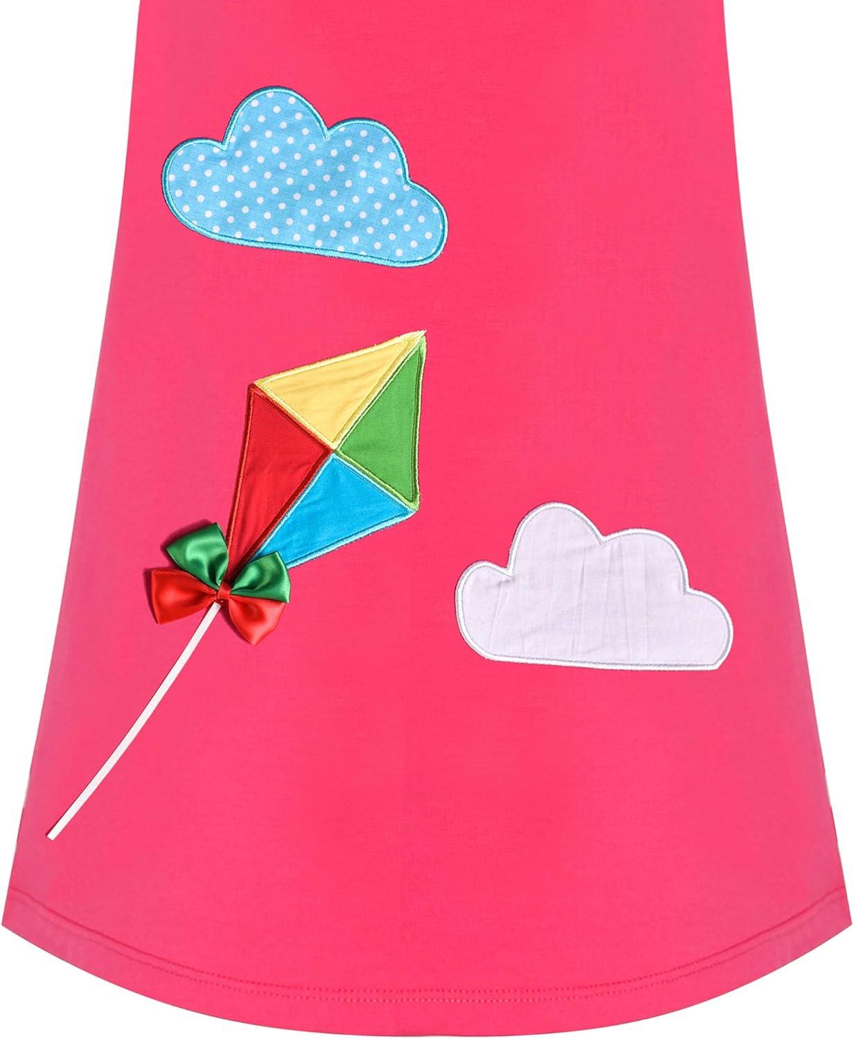 imageSunny Fashion Girls Casual Dress Cotton Long Sleeve Kite Cloud EmbroideredPink Stripes