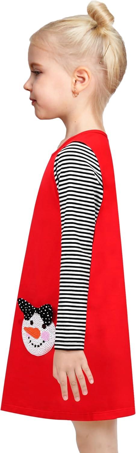 imageSunny Fashion Girls Casual Dress Cotton Long Sleeve Kite Cloud EmbroideredRed Striped