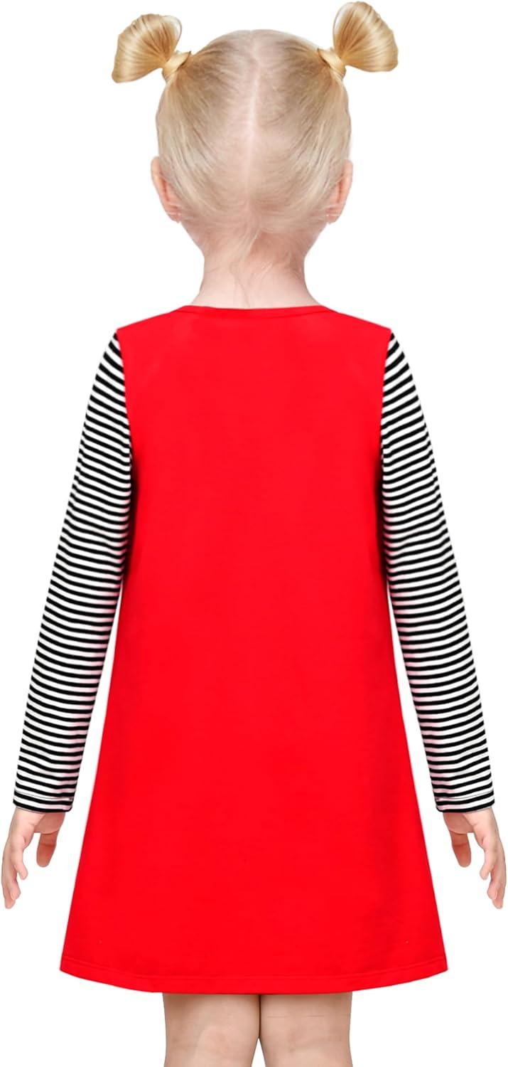 imageSunny Fashion Girls Casual Dress Cotton Long Sleeve Kite Cloud EmbroideredRed Striped