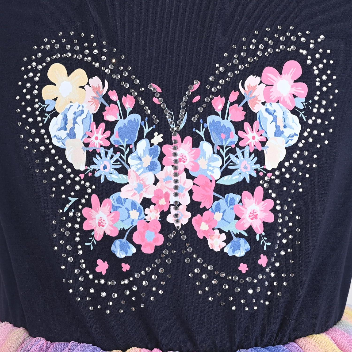 imageSunny Fashion Girls Dress Beige Cream Sequin Heart Butterfly Tulle Skirt Long SleeveBlue Butterfly