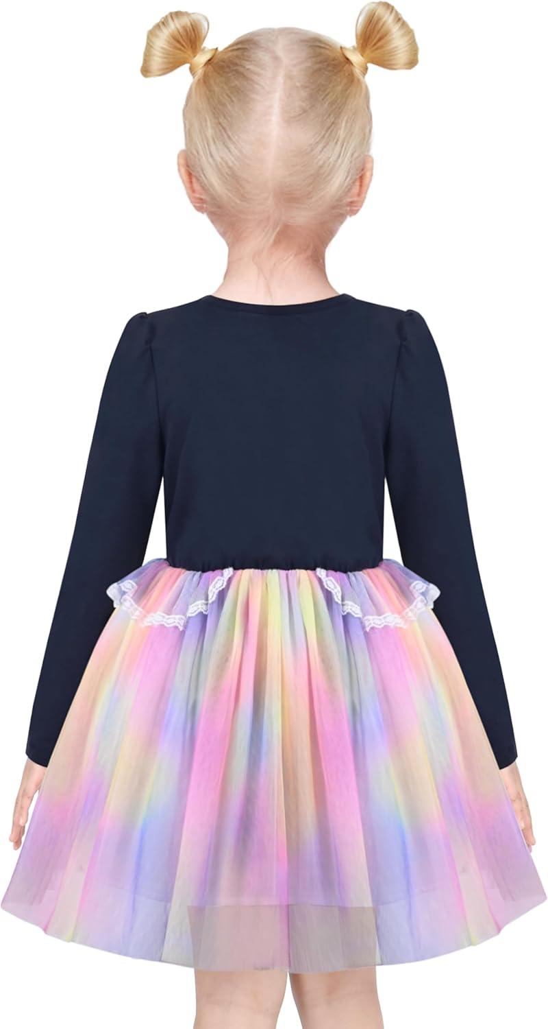 imageSunny Fashion Girls Dress Beige Cream Sequin Heart Butterfly Tulle Skirt Long SleeveBlue Butterfly