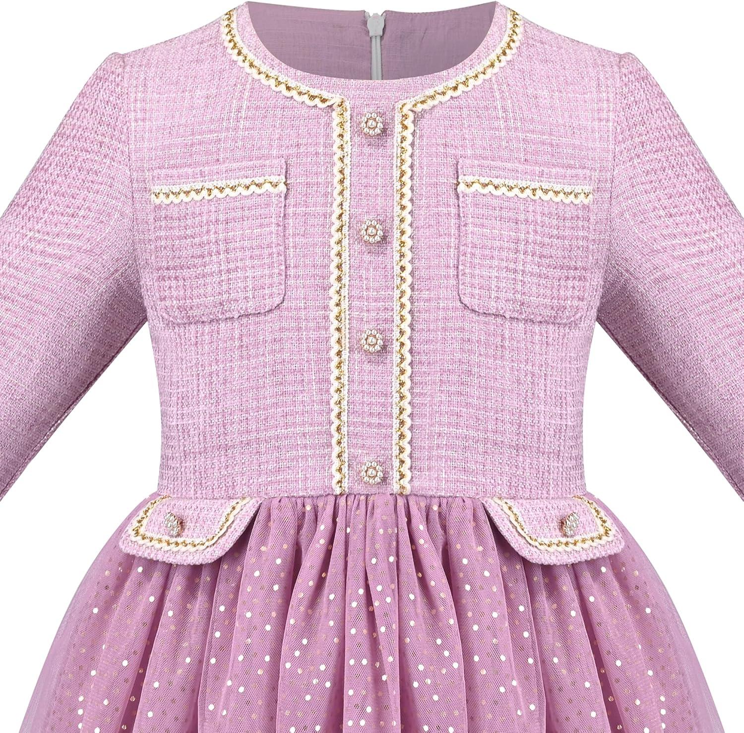 imageSunny Fashion Girls Dress Beige Cream Sequin Heart Butterfly Tulle Skirt Long SleeveLight Purple