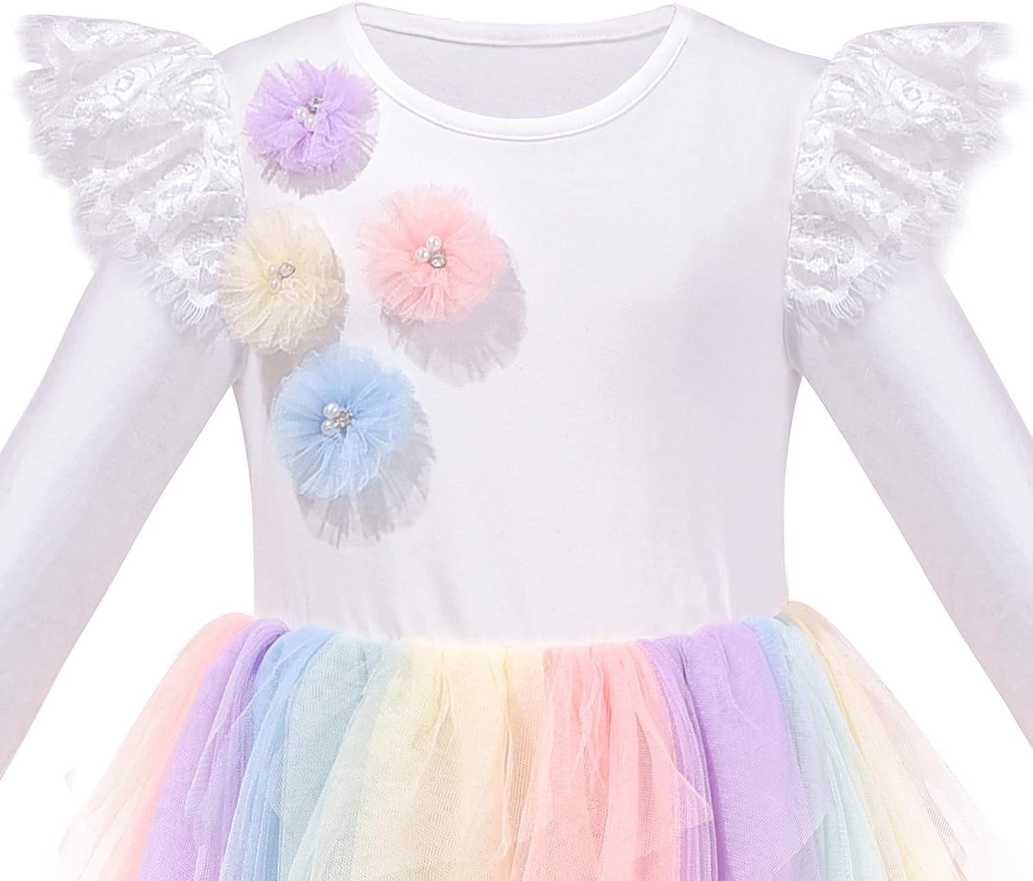 imageSunny Fashion Girls Dress Beige Cream Sequin Heart Butterfly Tulle Skirt Long SleeveMulticolor