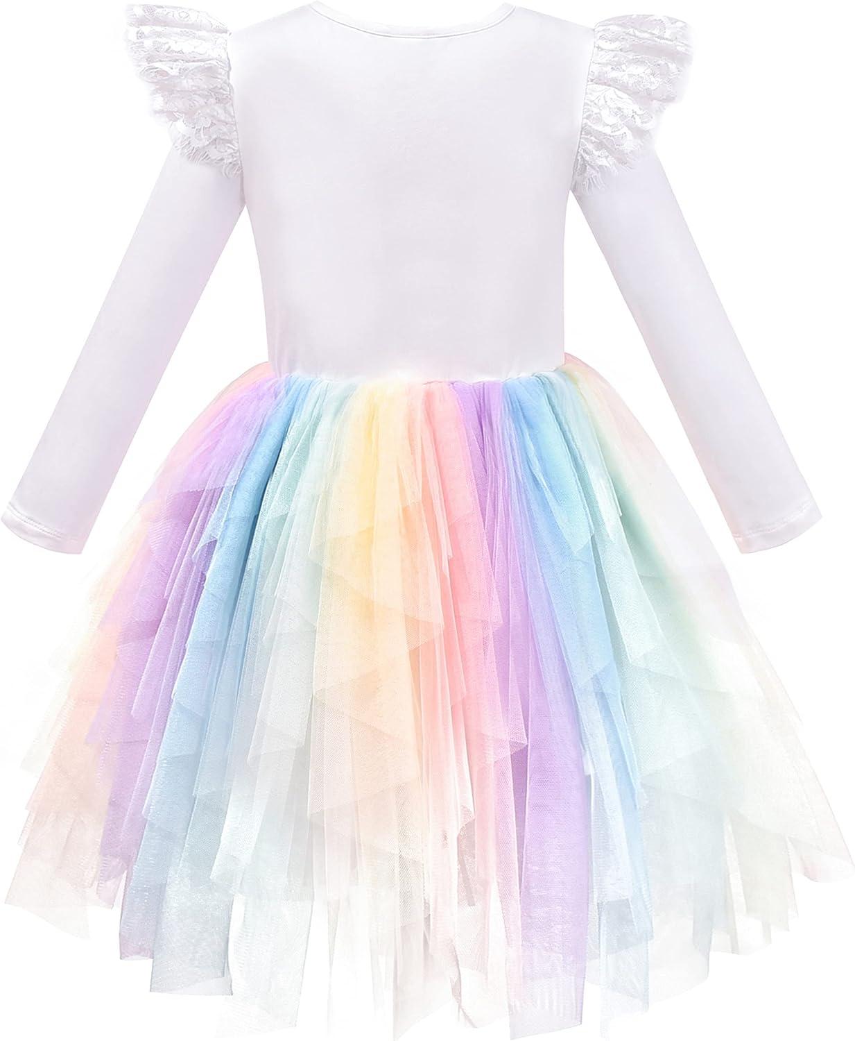 imageSunny Fashion Girls Dress Beige Cream Sequin Heart Butterfly Tulle Skirt Long SleeveMulticolor