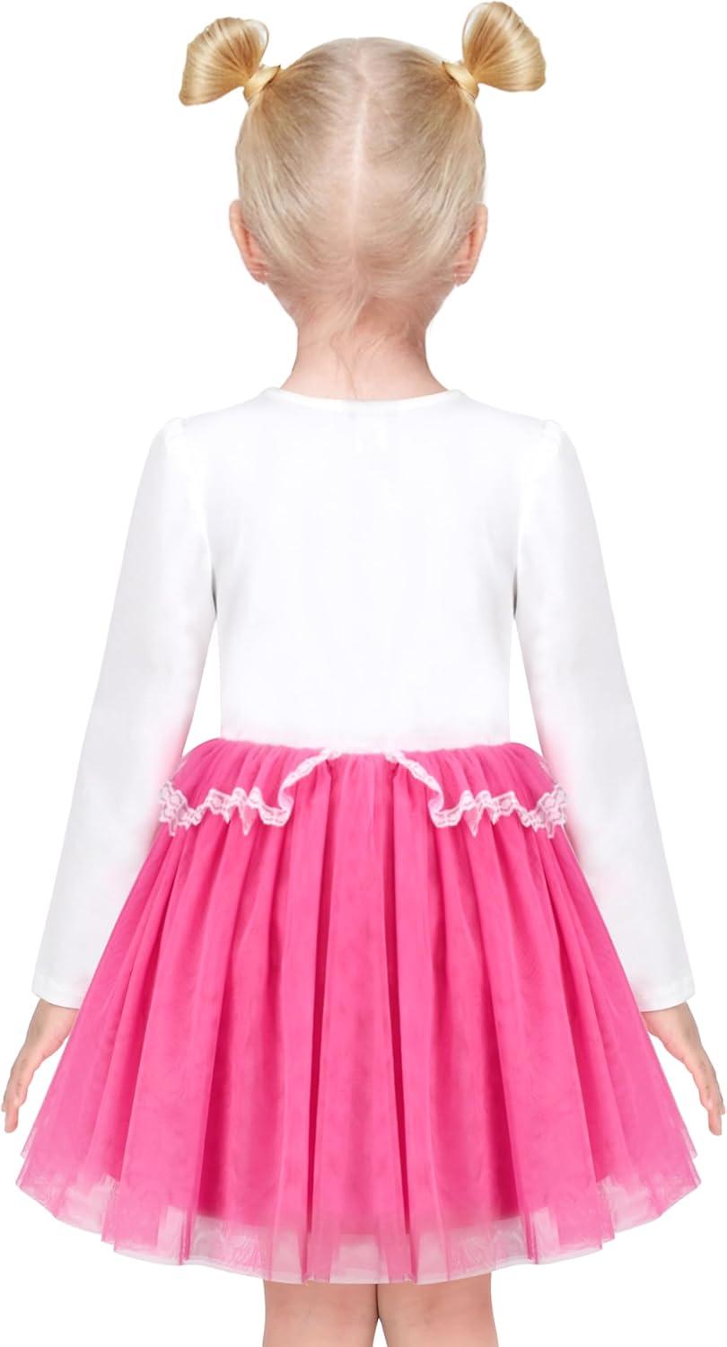 imageSunny Fashion Girls Dress Beige Cream Sequin Heart Butterfly Tulle Skirt Long SleevePink Butterfly