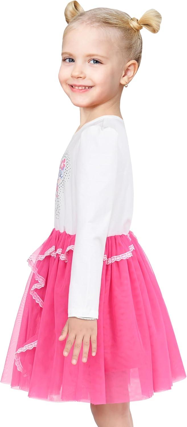 imageSunny Fashion Girls Dress Beige Cream Sequin Heart Butterfly Tulle Skirt Long SleevePink Butterfly