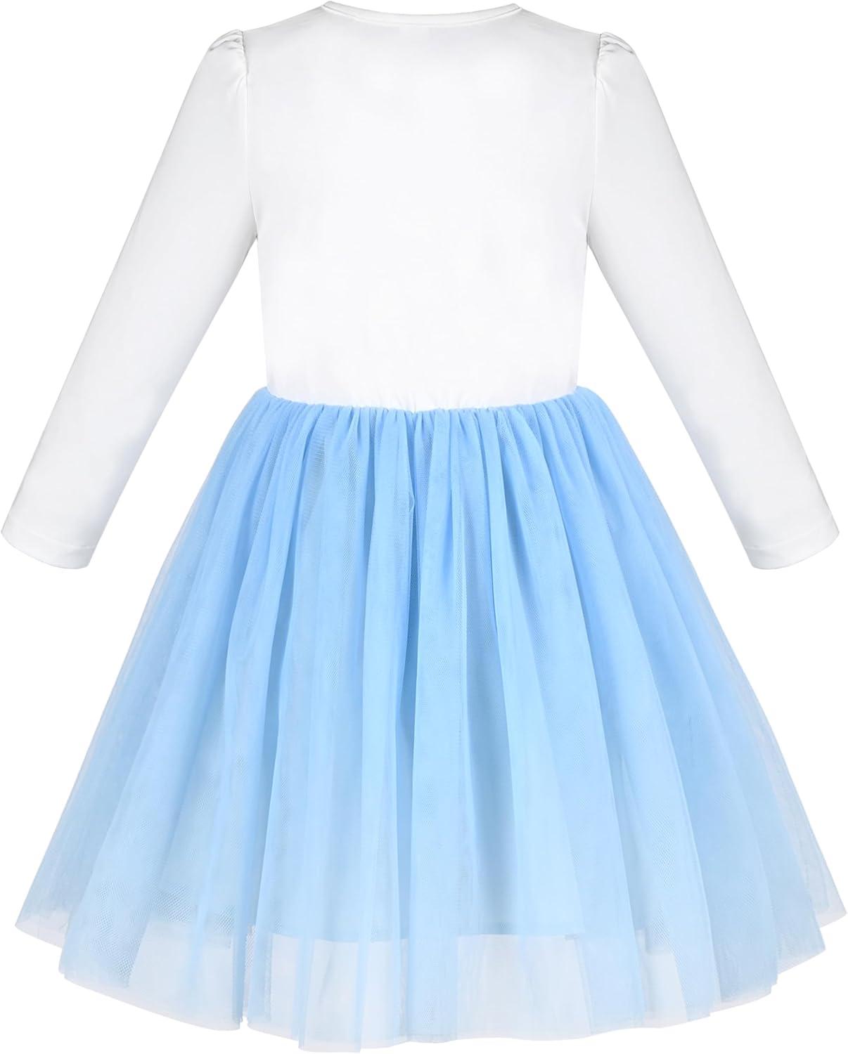 imageSunny Fashion Girls Dress Beige Cream Sequin Heart Butterfly Tulle Skirt Long SleeveRainbow Butterfly