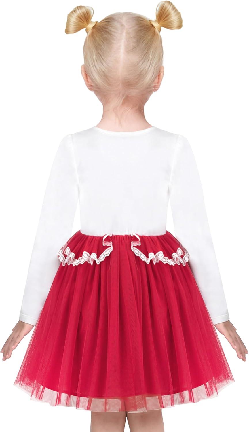 imageSunny Fashion Girls Dress Beige Cream Sequin Heart Butterfly Tulle Skirt Long SleeveRed Butterfly