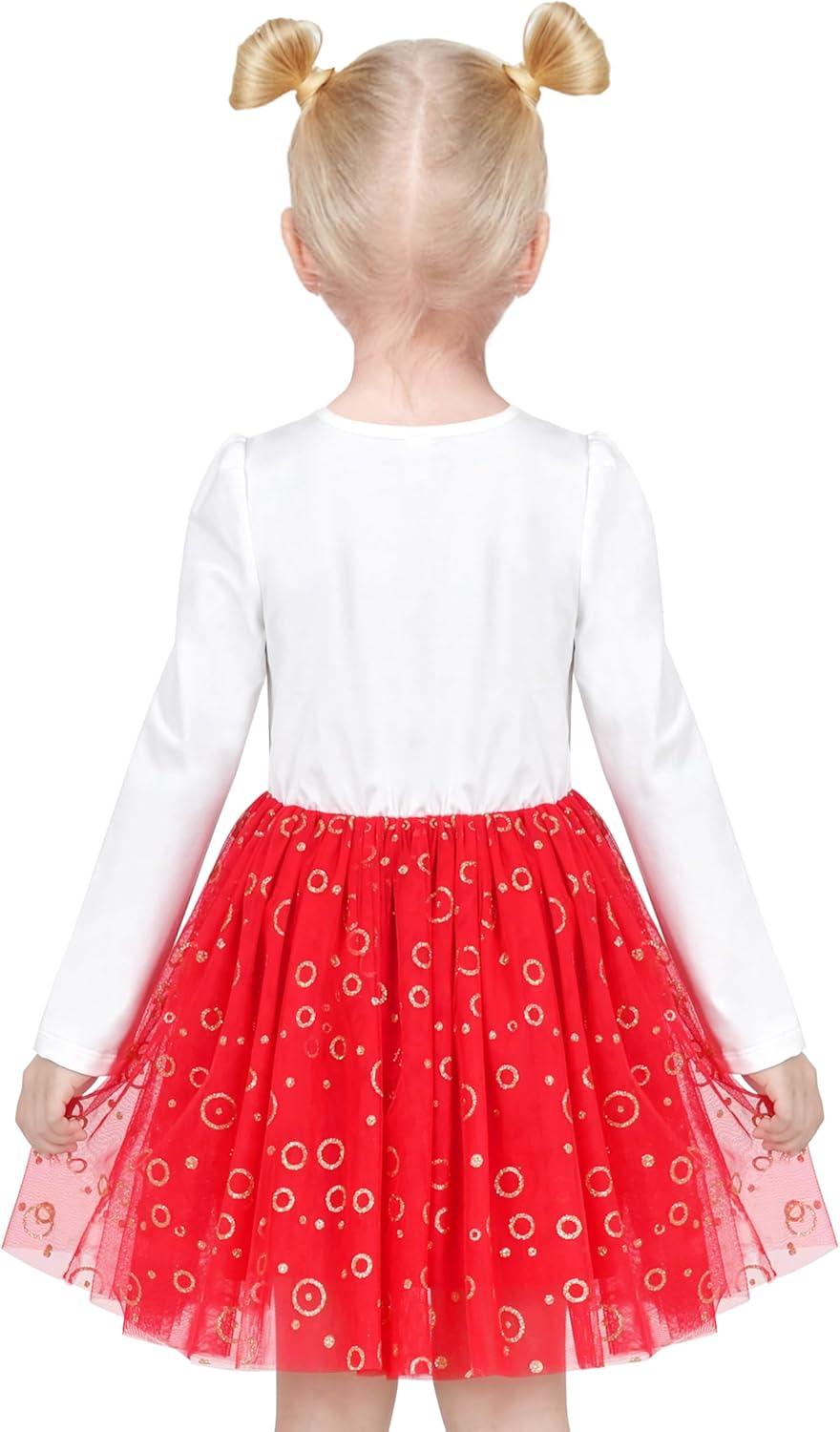 imageSunny Fashion Girls Dress Beige Cream Sequin Heart Butterfly Tulle Skirt Long SleeveRed Circle
