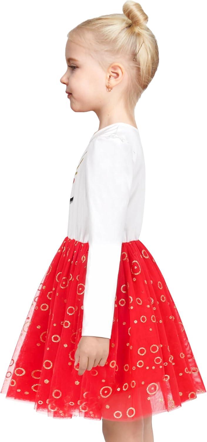 imageSunny Fashion Girls Dress Beige Cream Sequin Heart Butterfly Tulle Skirt Long SleeveRed Circle
