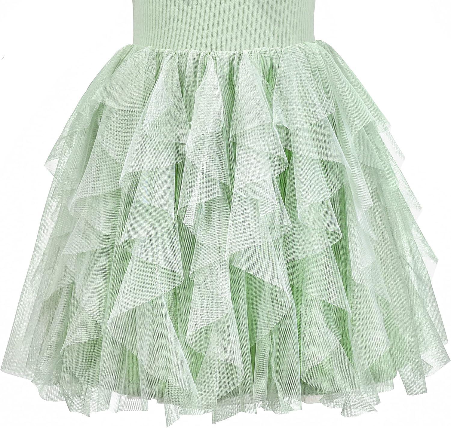 imageSunny Fashion Girls Dress Beige Cream Sequin Heart Butterfly Tulle Skirt Long SleeveSoft Green