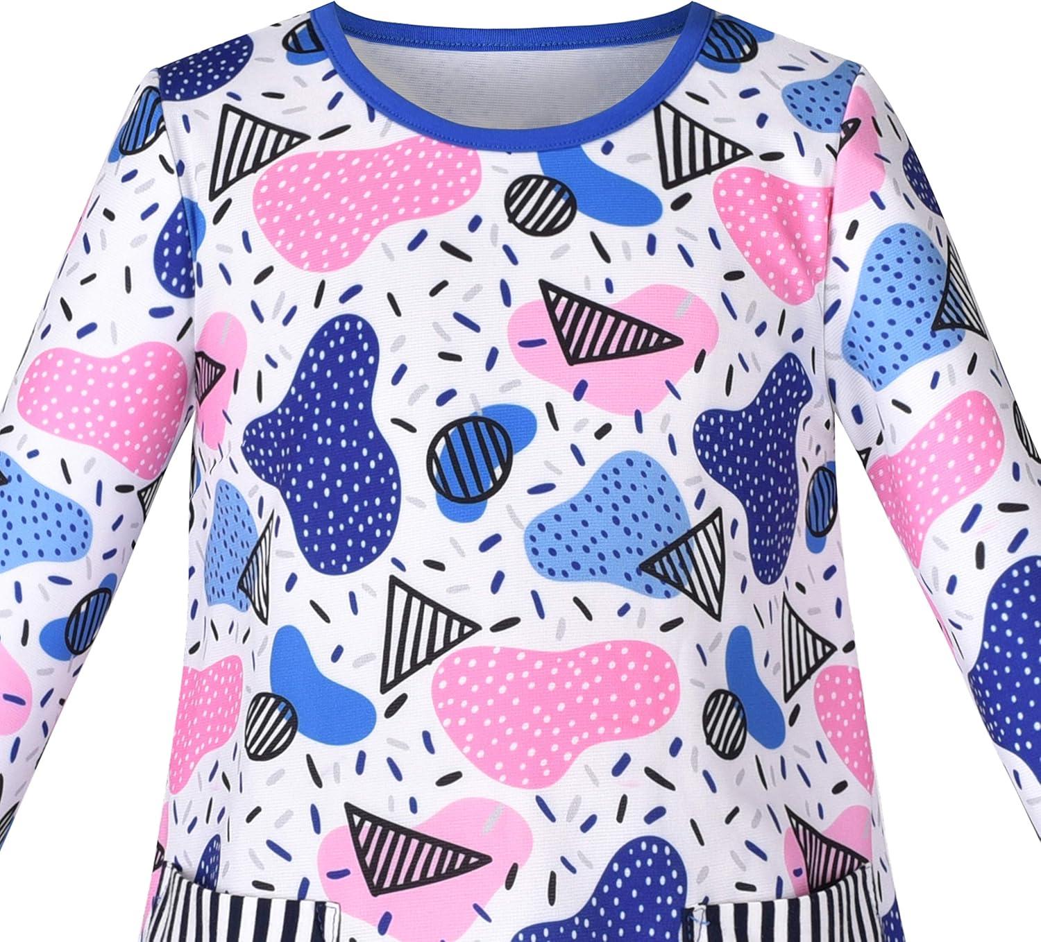 imageSunny Fashion Girls Dress Colorful Daisy Flower Rainbow Long Sleeve CottonBlue Pocket