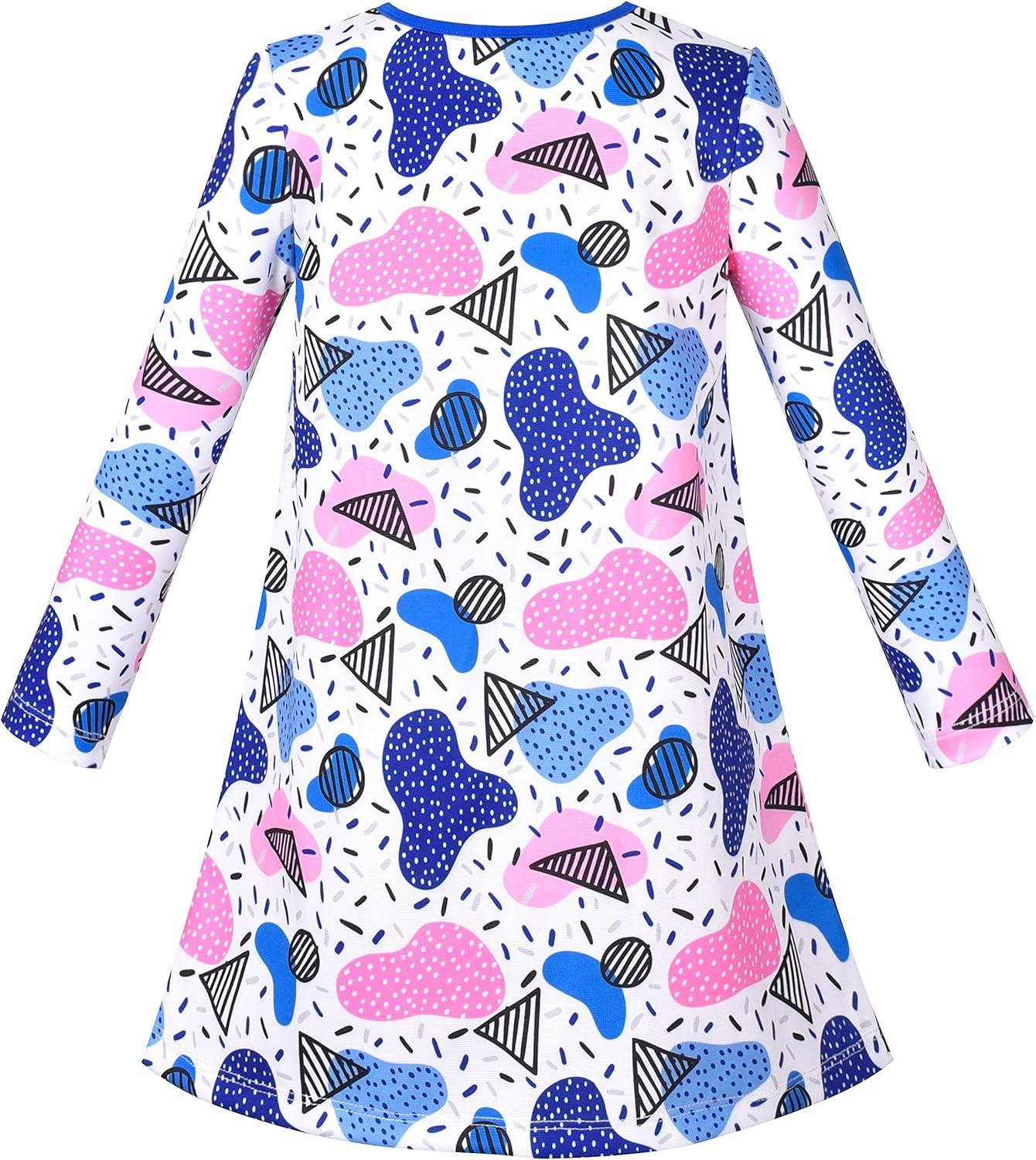 imageSunny Fashion Girls Dress Colorful Daisy Flower Rainbow Long Sleeve CottonBlue Pocket