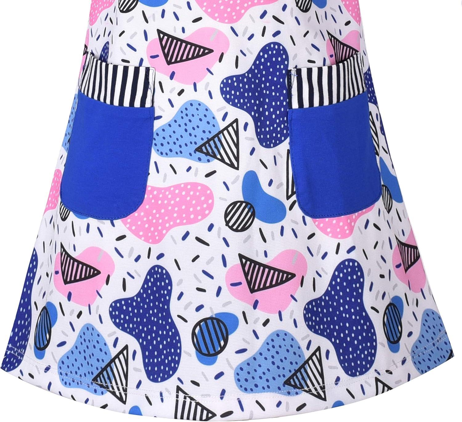 imageSunny Fashion Girls Dress Colorful Daisy Flower Rainbow Long Sleeve CottonBlue Pocket