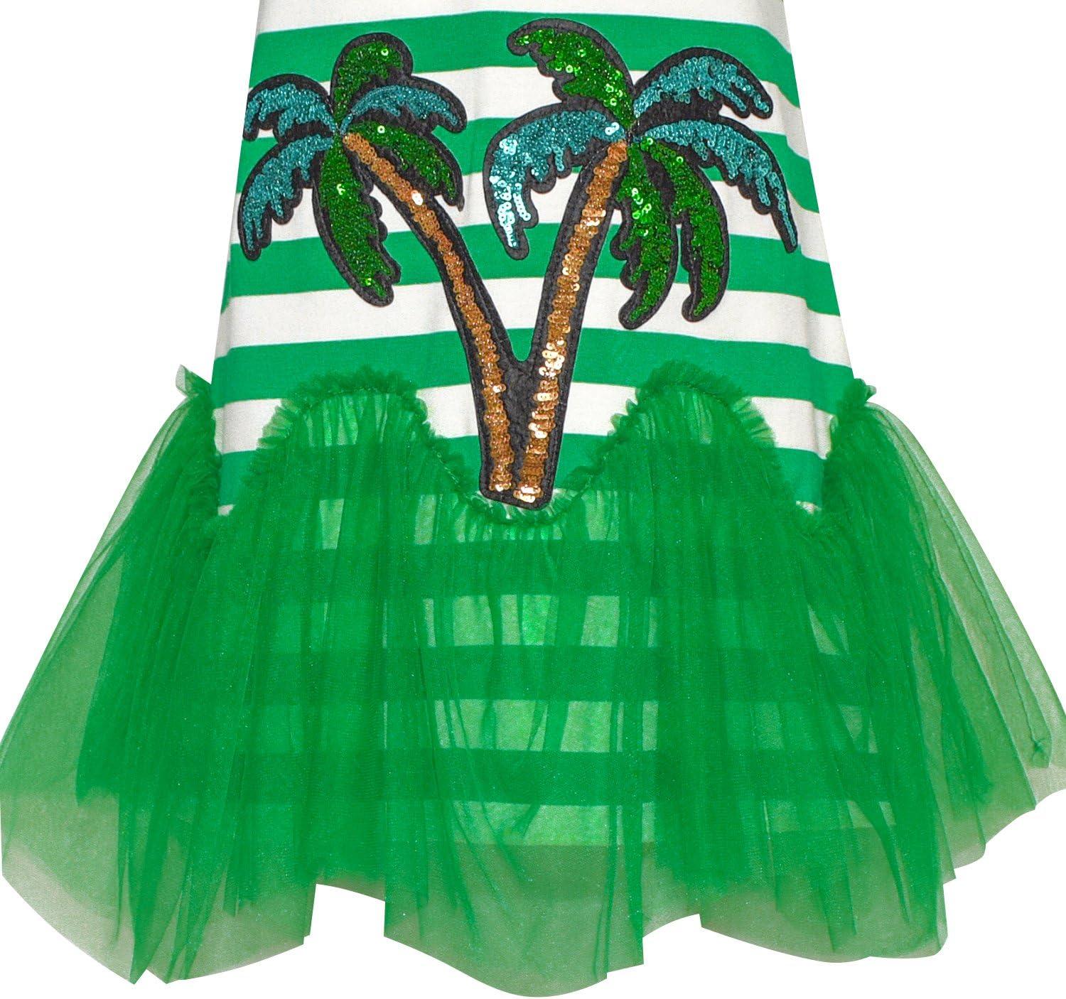 imageSunny Fashion Girls Dress Colorful Daisy Flower Rainbow Long Sleeve CottonGreen