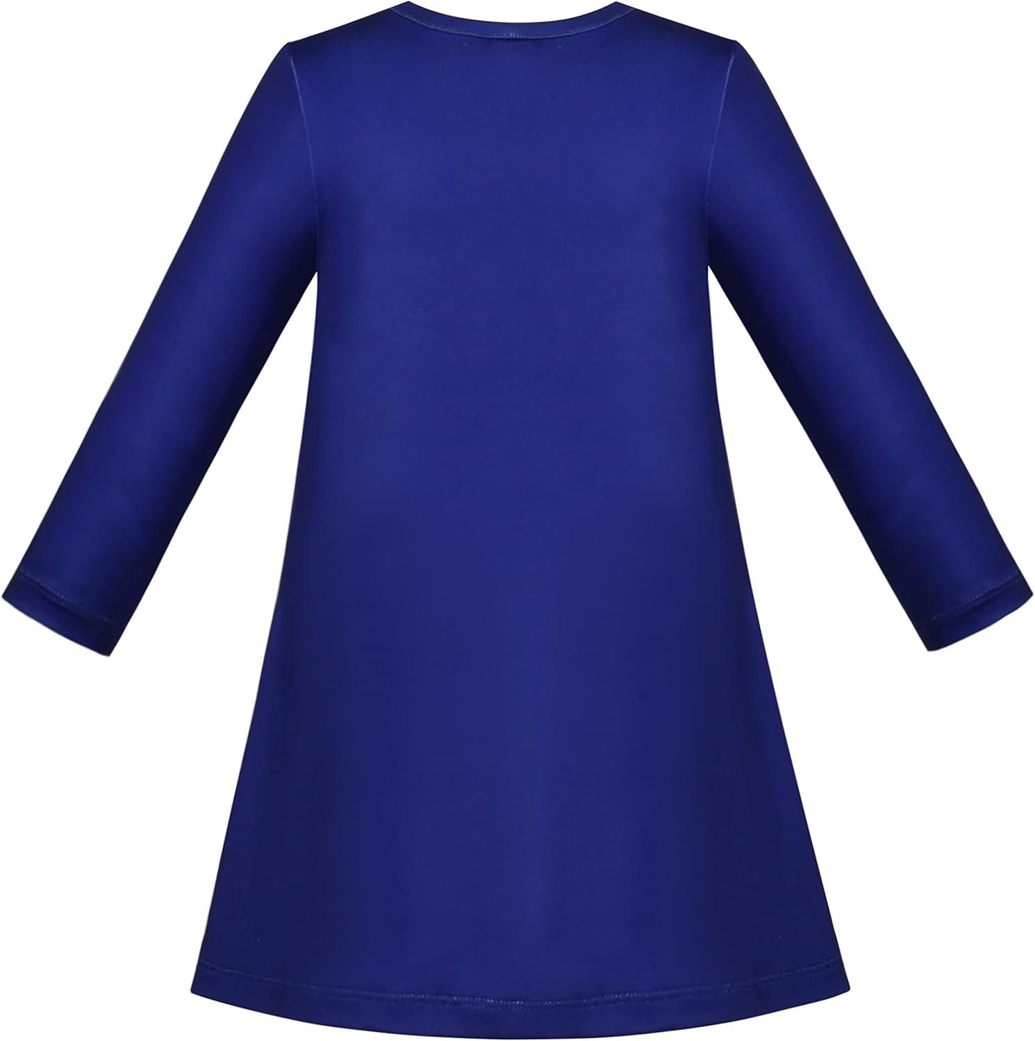 imageSunny Fashion Girls Dress Colorful Daisy Flower Rainbow Long Sleeve CottonNight Blue