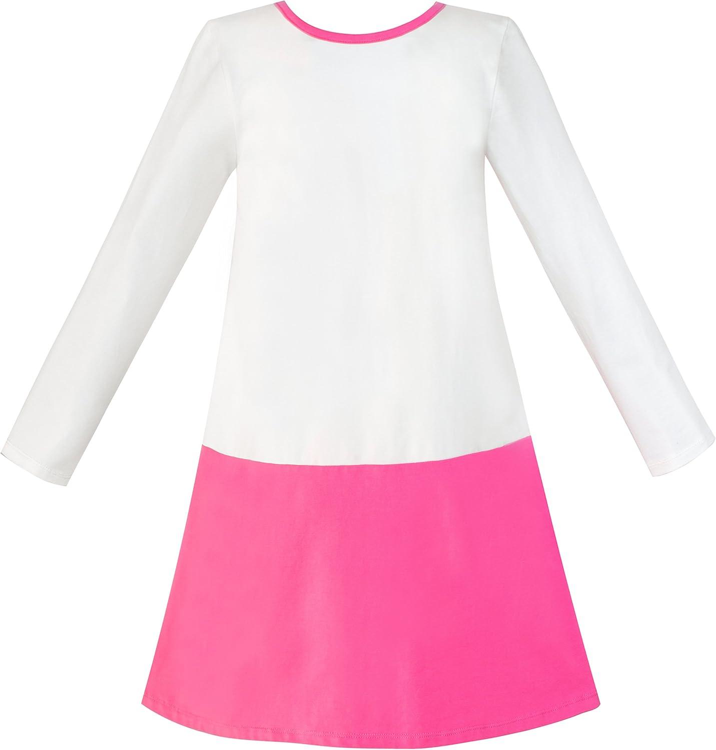 imageSunny Fashion Girls Dress Colorful Daisy Flower Rainbow Long Sleeve CottonPinkWhite