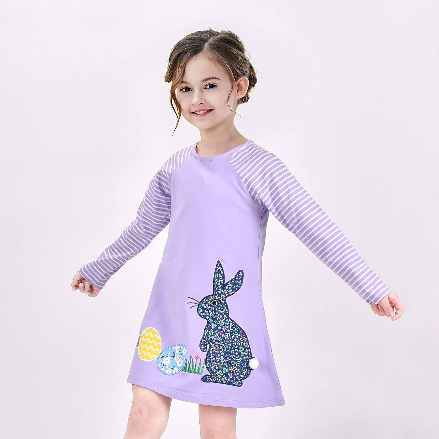 imageSunny Fashion Girls Dress Colorful Daisy Flower Rainbow Long Sleeve CottonPurple