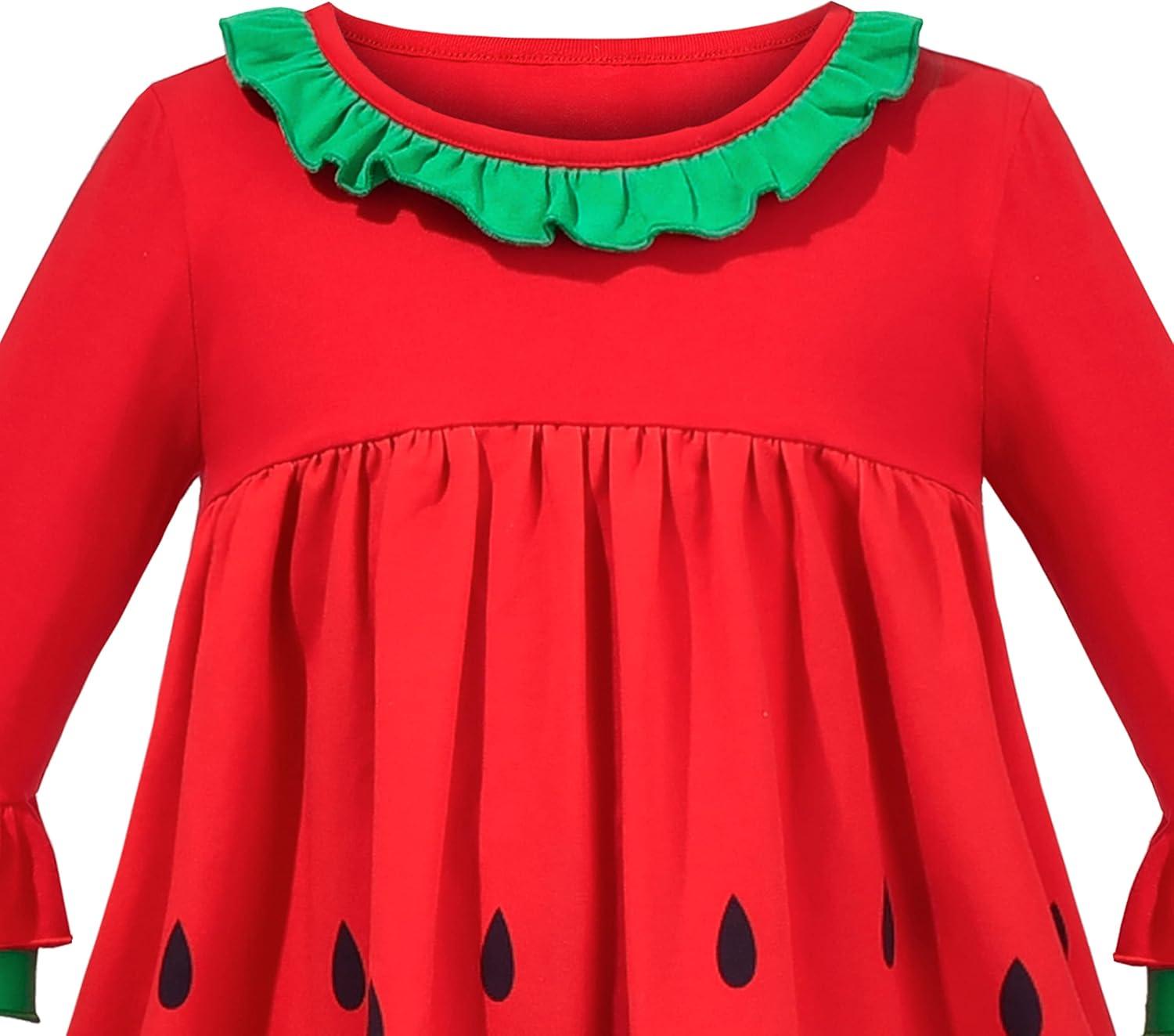 imageSunny Fashion Girls Dress Colorful Daisy Flower Rainbow Long Sleeve CottonRed