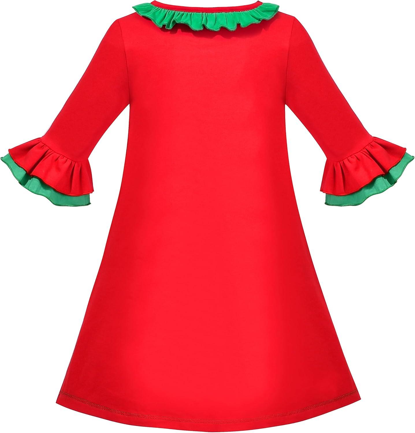 imageSunny Fashion Girls Dress Colorful Daisy Flower Rainbow Long Sleeve CottonRed