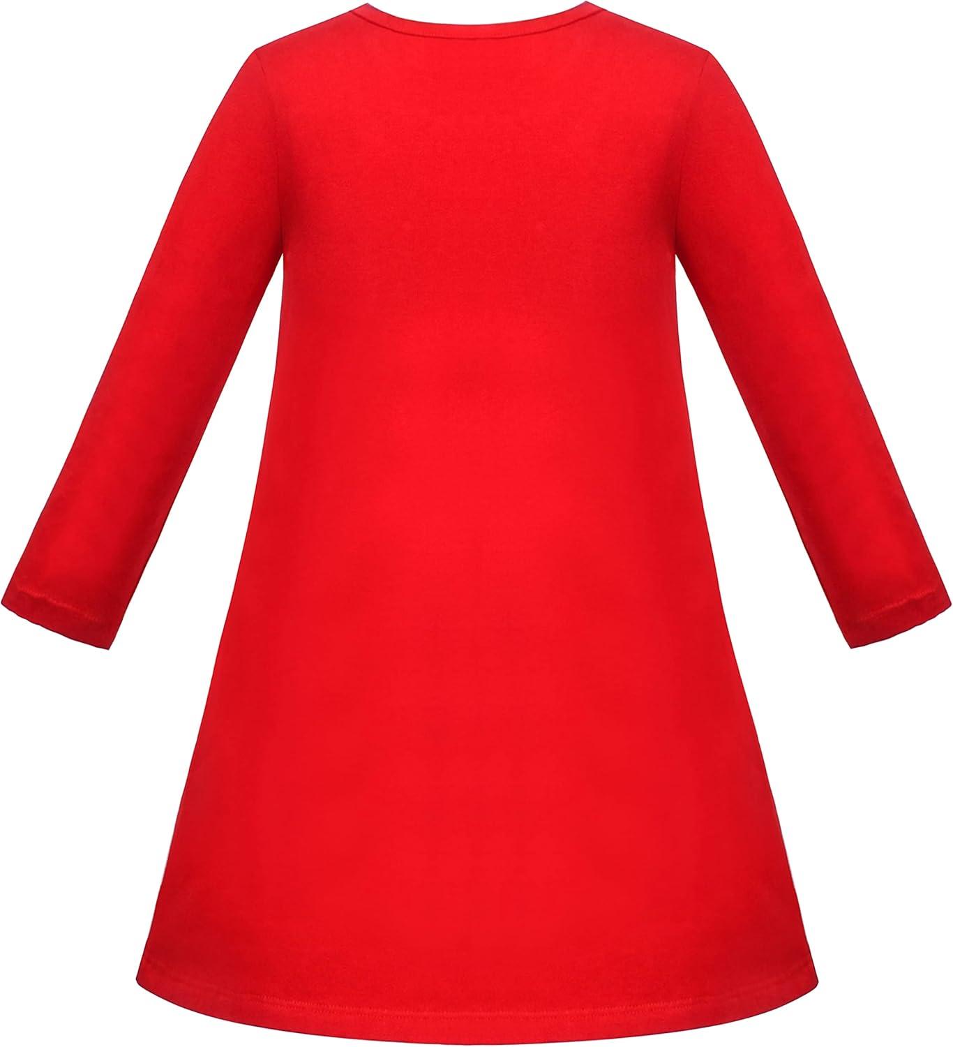 imageSunny Fashion Girls Dress Colorful Daisy Flower Rainbow Long Sleeve CottonRed Golden Tie