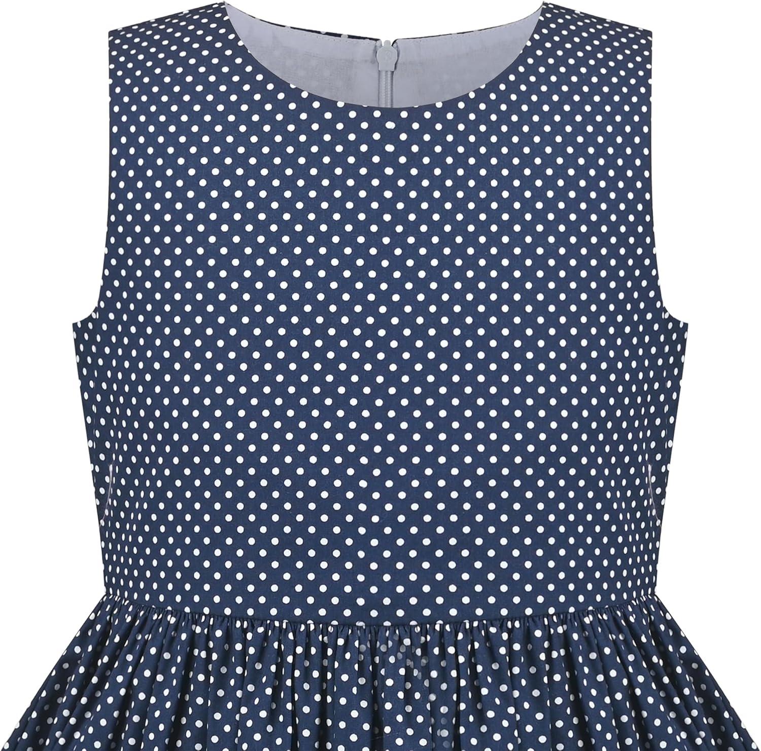 imageSunny Fashion Girls Dress Red Polka Dot Pocket Floral Summer Casual CottonBlue Tulip
