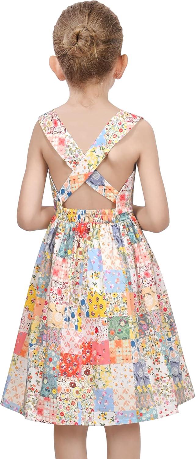 imageSunny Fashion Girls Dress Red Polka Dot Pocket Floral Summer Casual CottonMulticolor