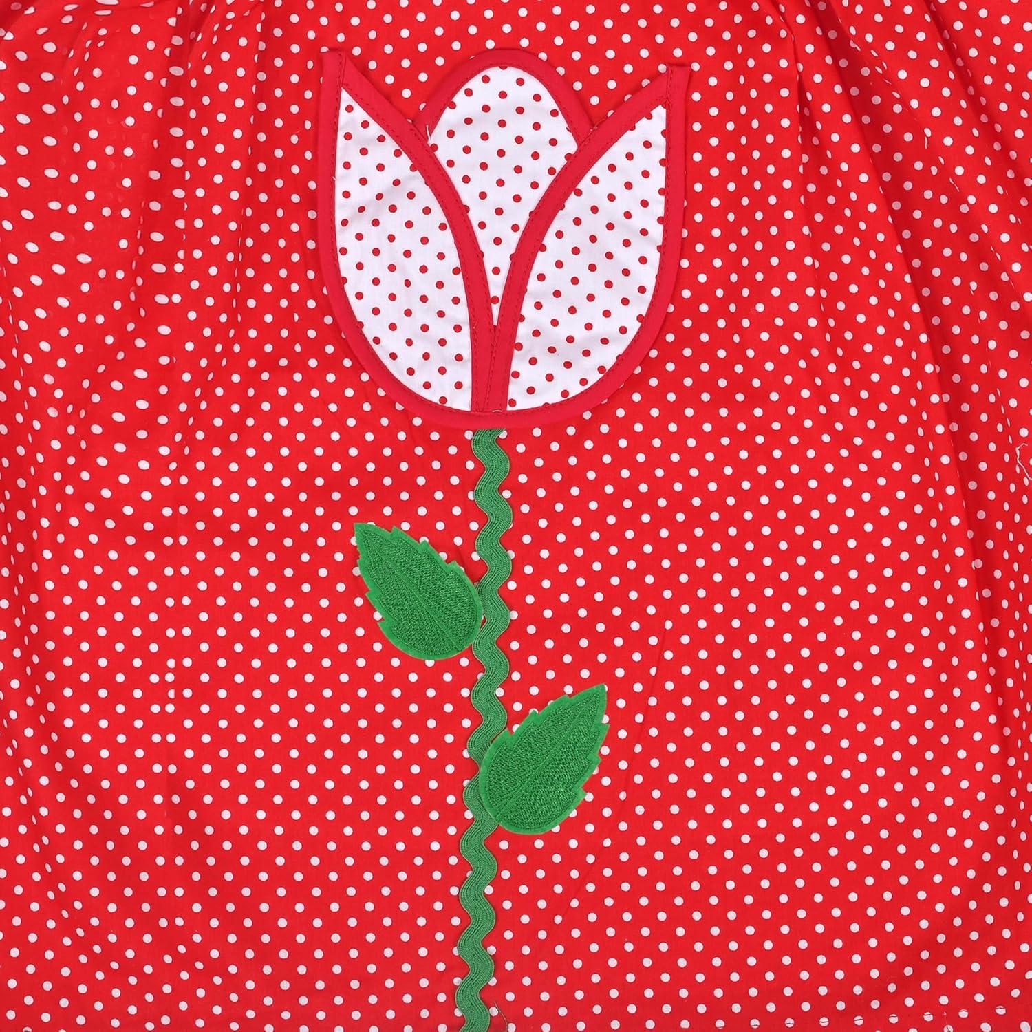 imageSunny Fashion Girls Dress Red Polka Dot Pocket Floral Summer Casual CottonRed