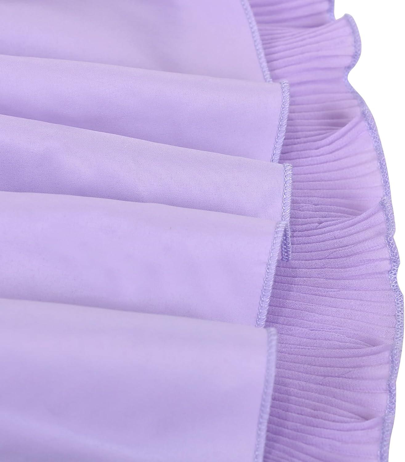 imageSunny Fashion Girls Dress Solid Ruffle Cap Sleeve Belt Hilo Pageant Wedding FormalPurple