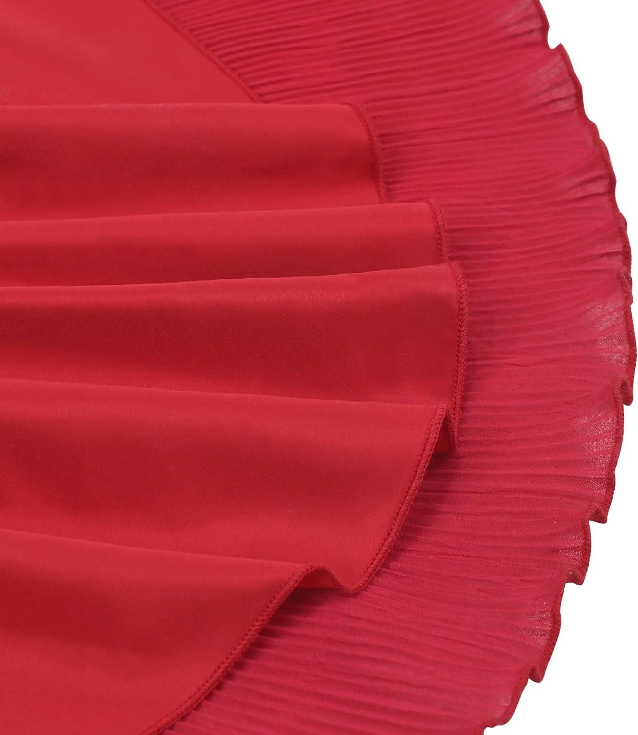 imageSunny Fashion Girls Dress Solid Ruffle Cap Sleeve Belt Hilo Pageant Wedding FormalRed