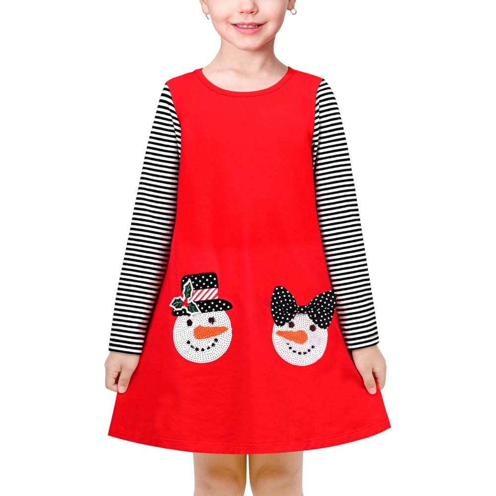 imageSunny Fashion Girls Casual Dress Cotton Long Sleeve Kite Cloud EmbroideredRed Striped