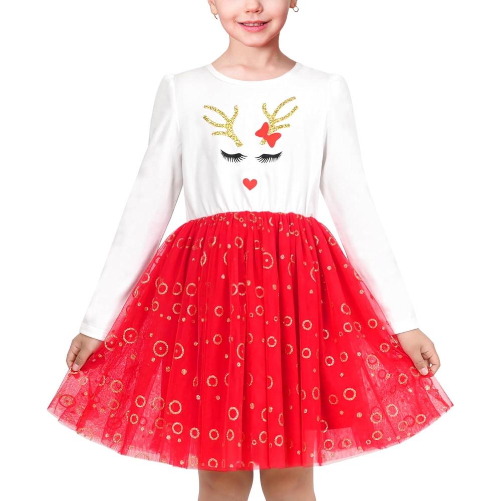 imageSunny Fashion Girls Dress Beige Cream Sequin Heart Butterfly Tulle Skirt Long SleeveRed Circle