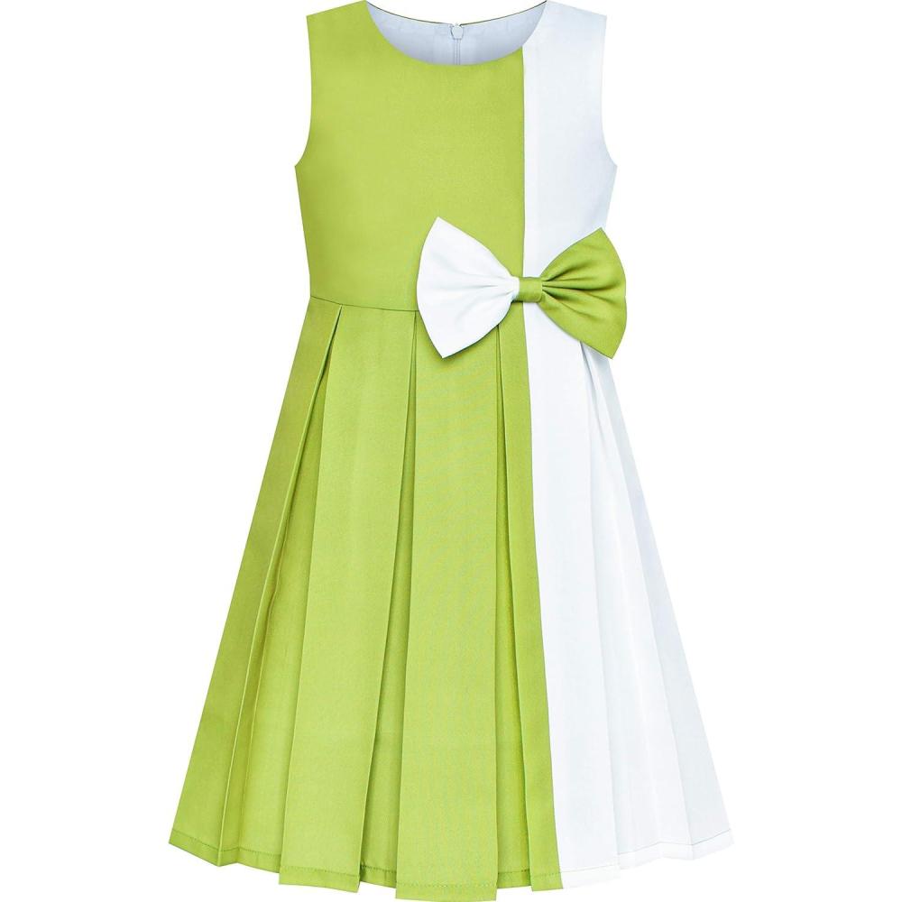 imageSunny Fashion Girls Dress Color Block Contrast Bow Tie Everyday Party Size 414Light Green
