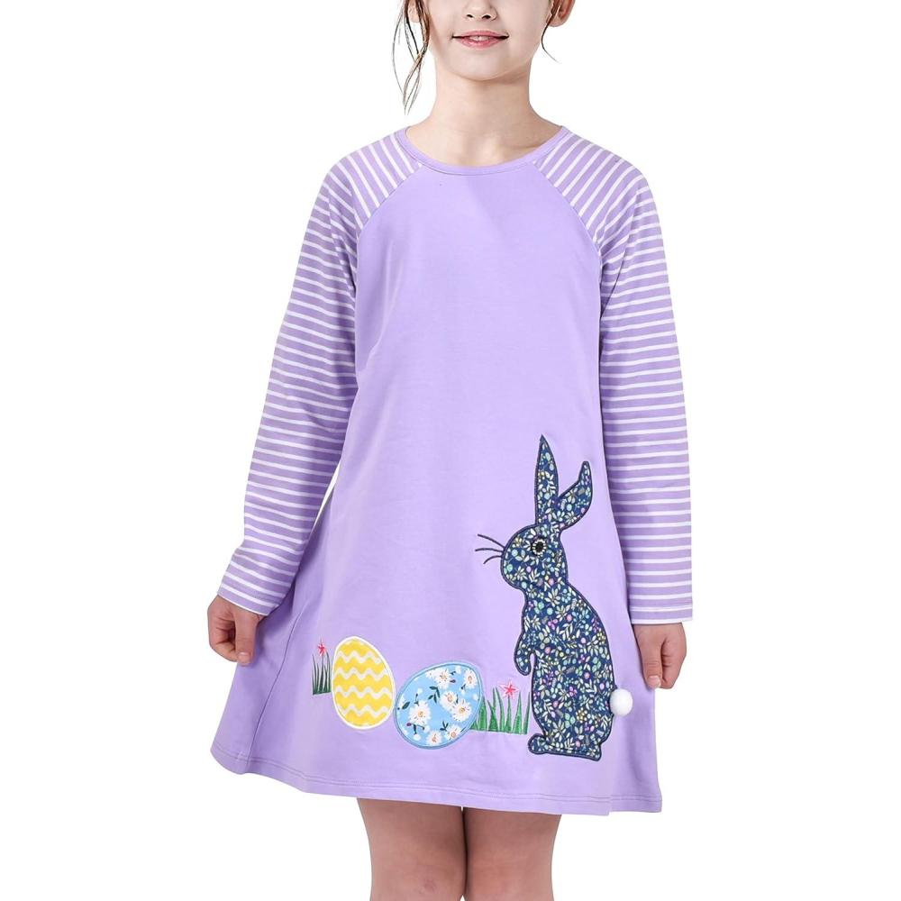 imageSunny Fashion Girls Dress Colorful Daisy Flower Rainbow Long Sleeve CottonPurple