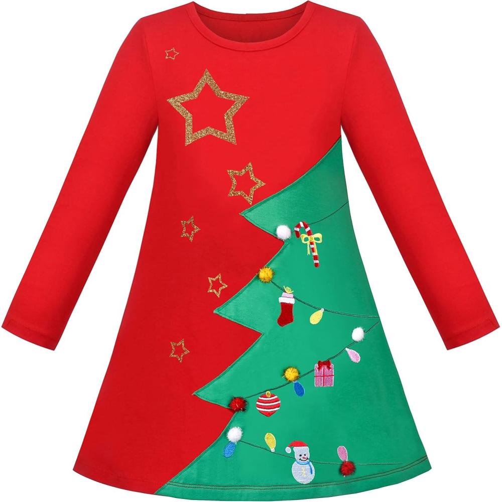 imageSunny Fashion Girls Dress Colorful Daisy Flower Rainbow Long Sleeve CottonRed Star