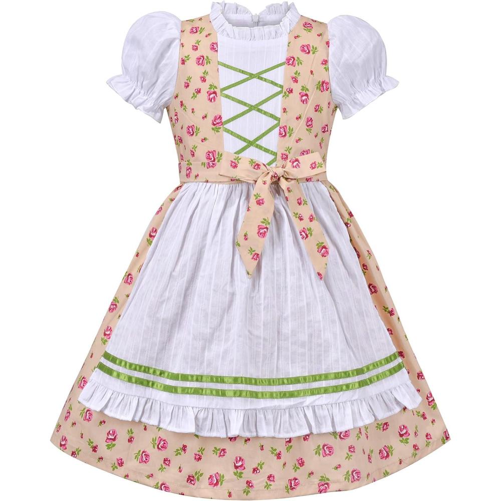 imageSunny Fashion Girls German Dirndl Dress Costumes for Bavarian Oktoberfest Vintage PinkBeige
