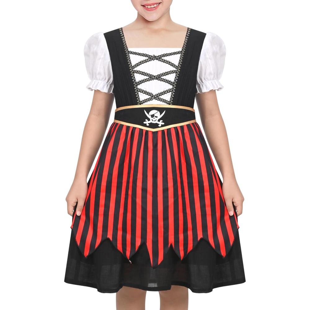 imageSunny Fashion Girls German Dirndl Dress Costumes for Bavarian Oktoberfest Vintage PinkBlack Pirate