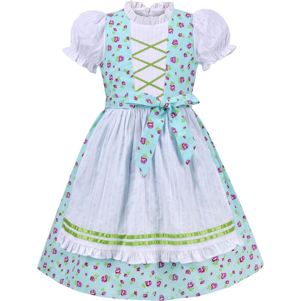 imageSunny Fashion Girls German Dirndl Dress Costumes for Bavarian Oktoberfest Vintage PinkBlue Flower