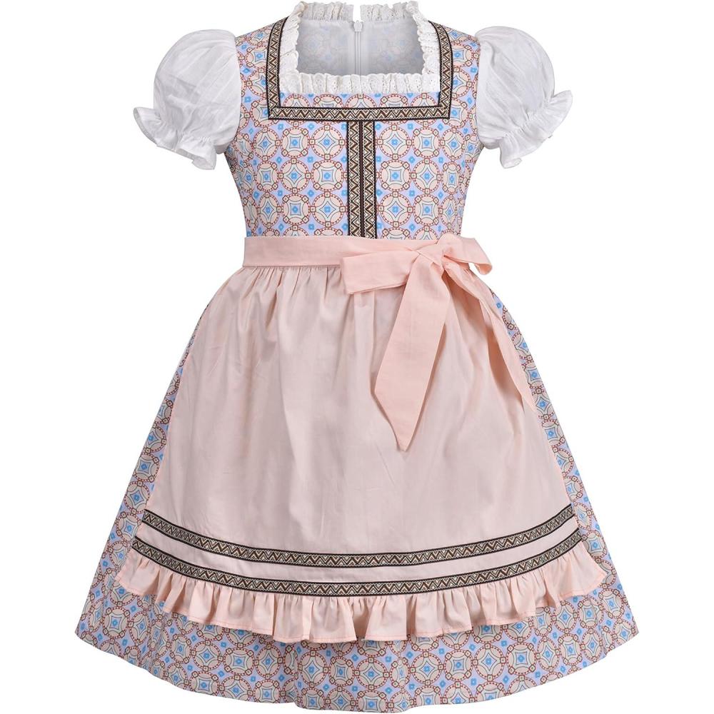 imageSunny Fashion Girls German Dirndl Dress Costumes for Bavarian Oktoberfest Vintage PinkPale Pink