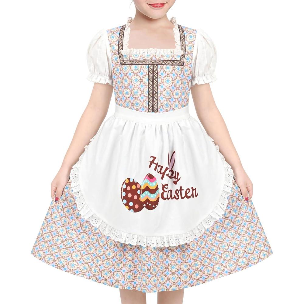 imageSunny Fashion Girls German Dirndl Dress Costumes for Bavarian Oktoberfest Vintage PinkPurplish Gray