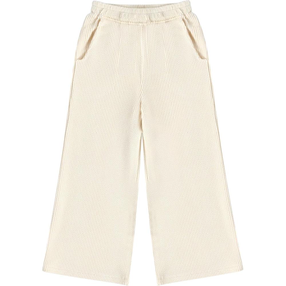 imageSunny Fashion Girls Pants Straight Leg Pants Brown Ribbed Knit Gym CasualBeige