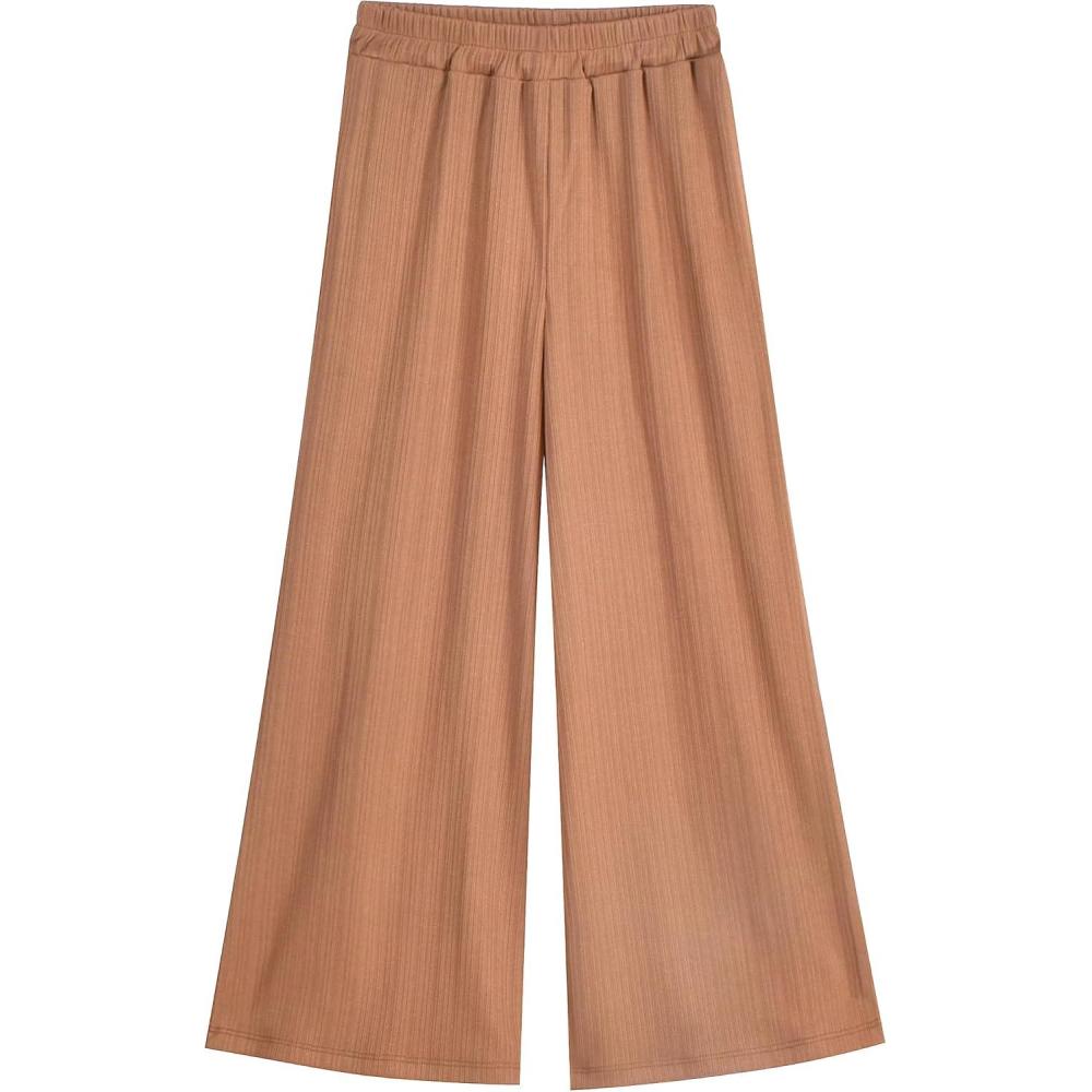 imageSunny Fashion Girls Pants Straight Leg Pants Brown Ribbed Knit Gym CasualBrown