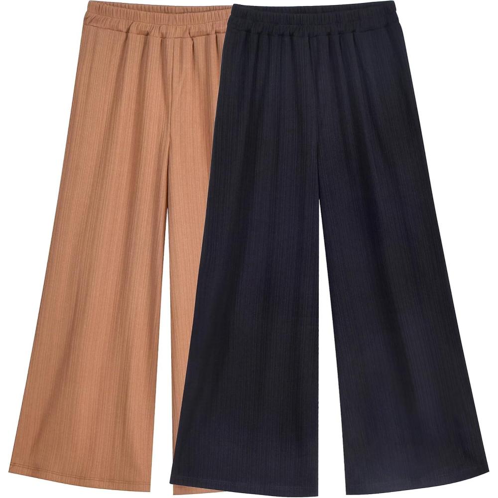 imageSunny Fashion Girls Pants Straight Leg Pants Brown Ribbed Knit Gym CasualBrown Black Pack