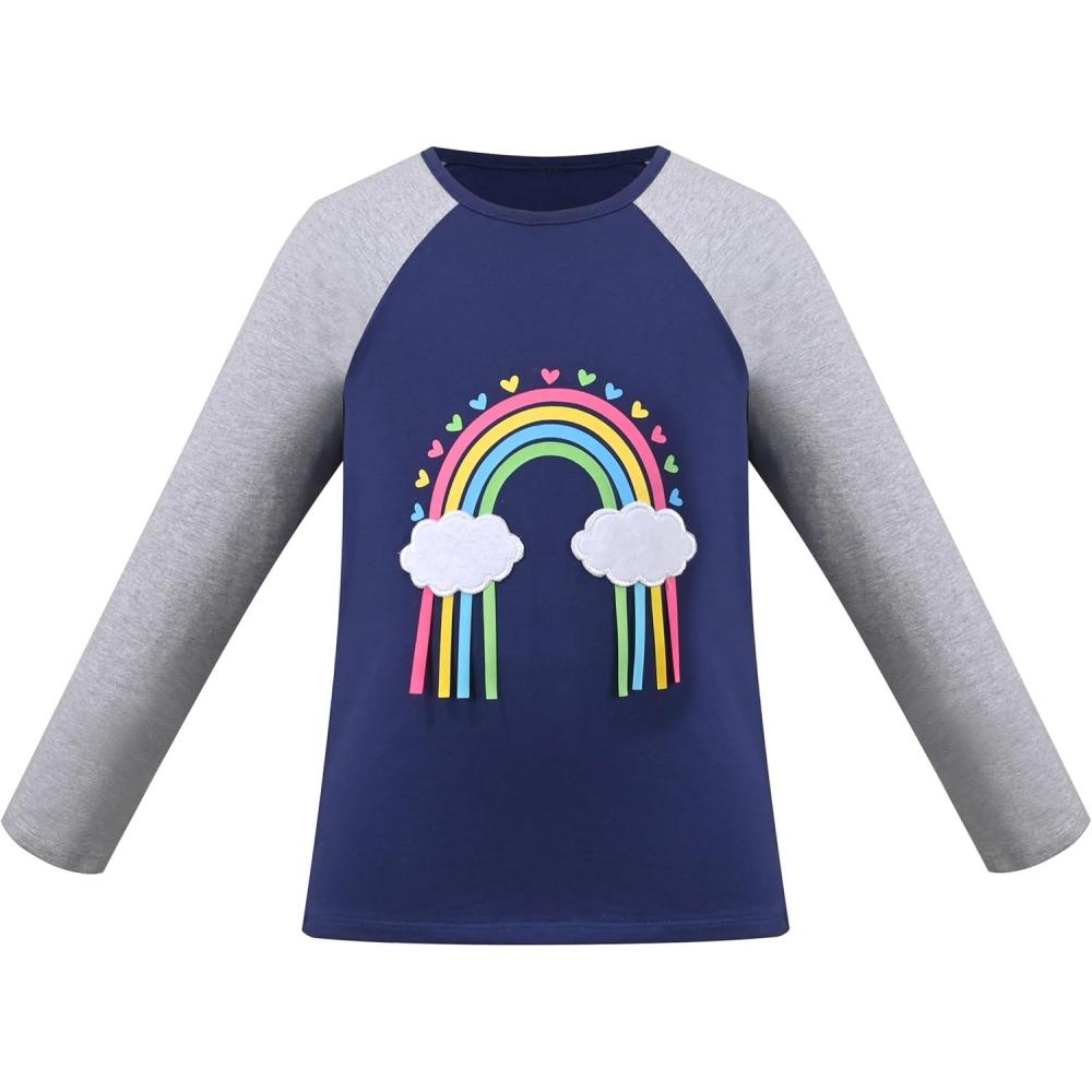 imageSunny Fashion Girls Top Shirt Long Sleeve Pullover Love Heart Valentine LooseBlue Rainbow
