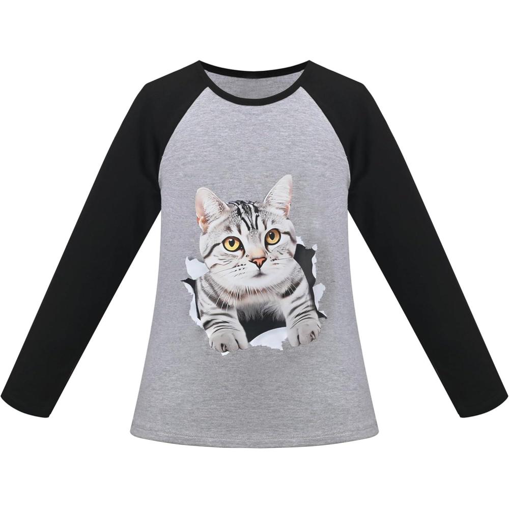 imageSunny Fashion Girls Top Shirt Long Sleeve Pullover Love Heart Valentine LooseGray Cat