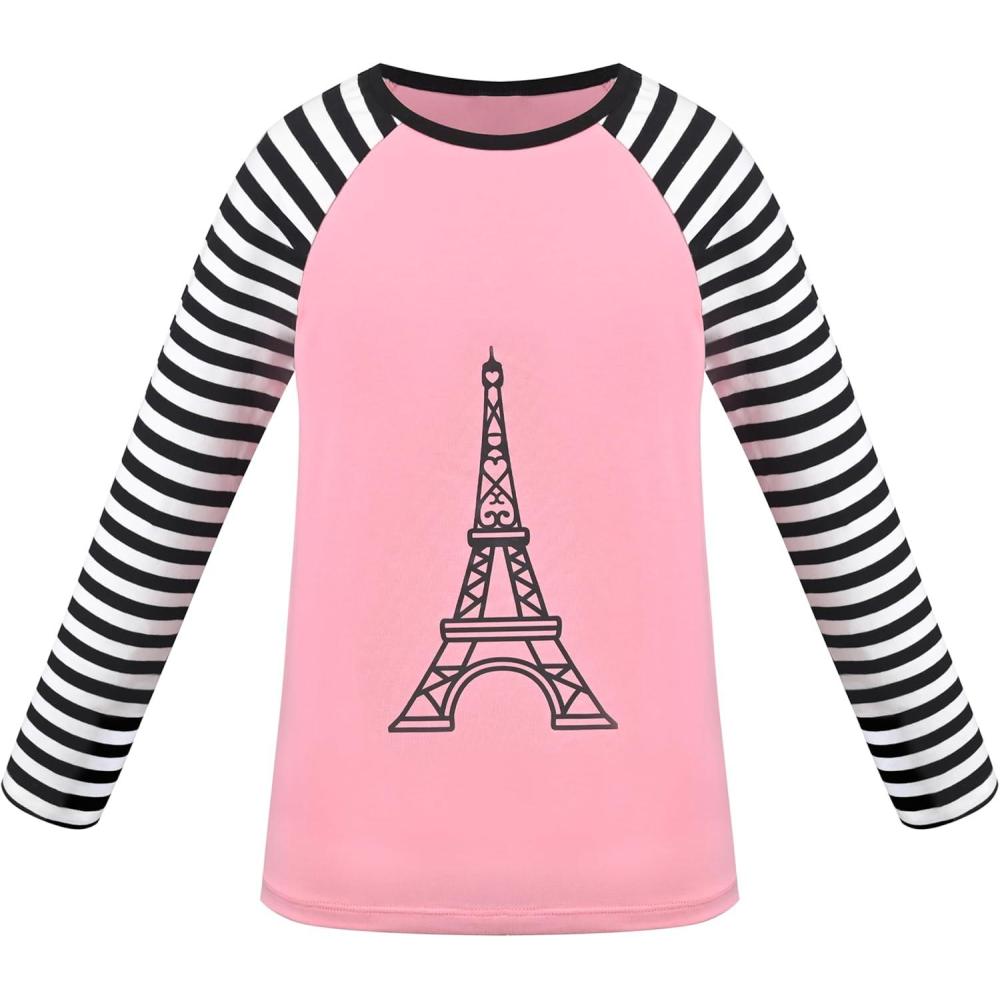 imageSunny Fashion Girls Top Shirt Long Sleeve Pullover Love Heart Valentine LoosePink Eiffel Tower