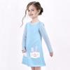 Sunny Fashion Girls Casual Dress Cotton Long Sleeve Kite Cloud Embroidered(Blue Bunny)