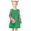 Sunny Fashion Girls Casual Dress Cotton Long Sleeve Kite Cloud Embroidered(Green Candy Cane)