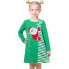 Sunny Fashion Girls Casual Dress Cotton Long Sleeve Kite Cloud Embroidered(Green Snowman)